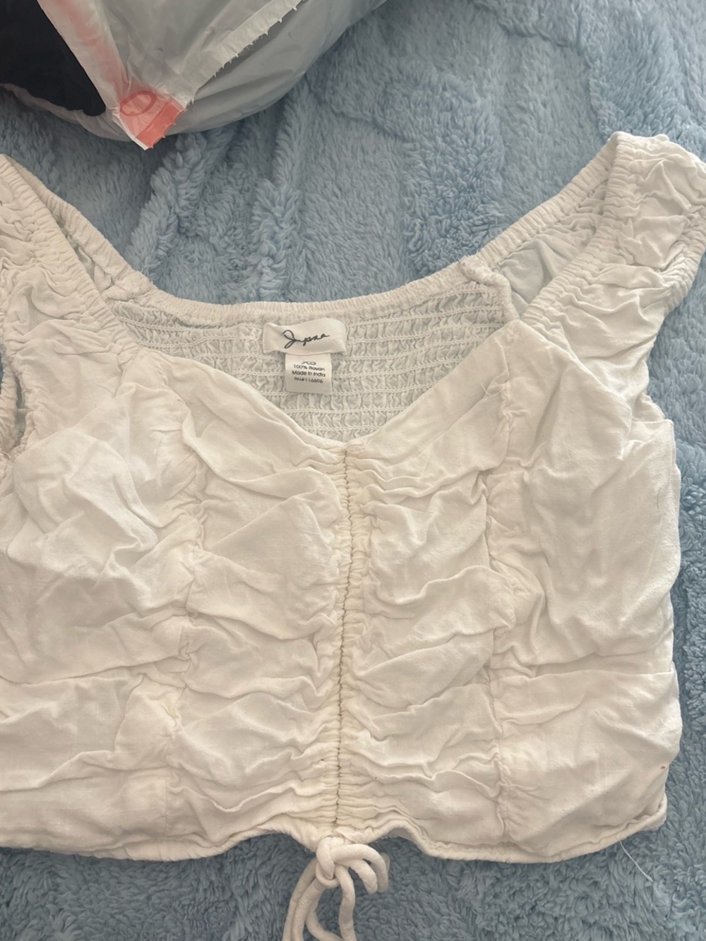 White Ruched Drawstring Crop Top